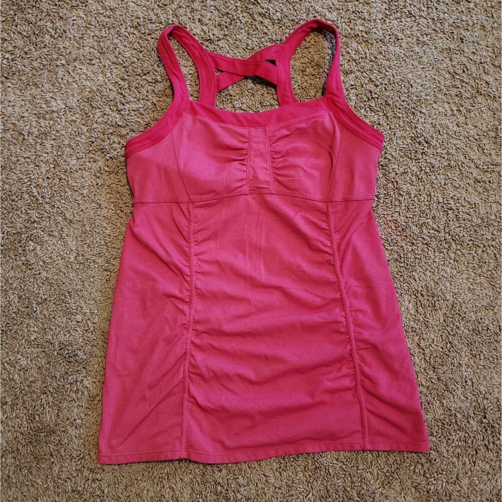 Athleta scrunch ruched sleeveless workout tank built in padding pink L